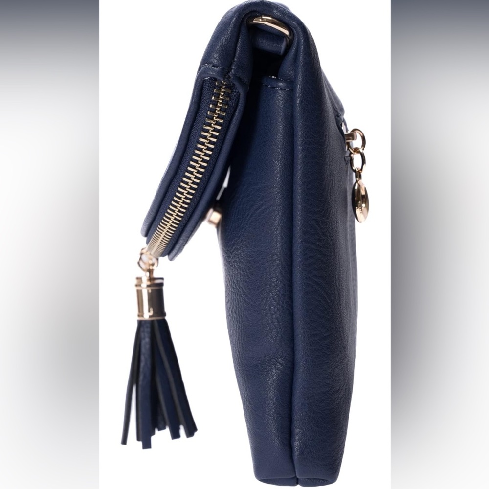 New! Navy Blue Envelope Purse Crossbody Bag With Tassels - Picture 5 of 5
